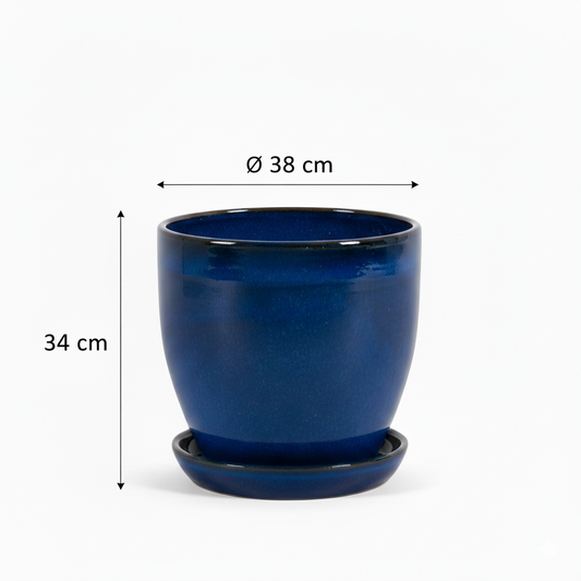 Pflanzgefäß Modell "EggPot" 38cm Keramik in Royal Blau mit Teller