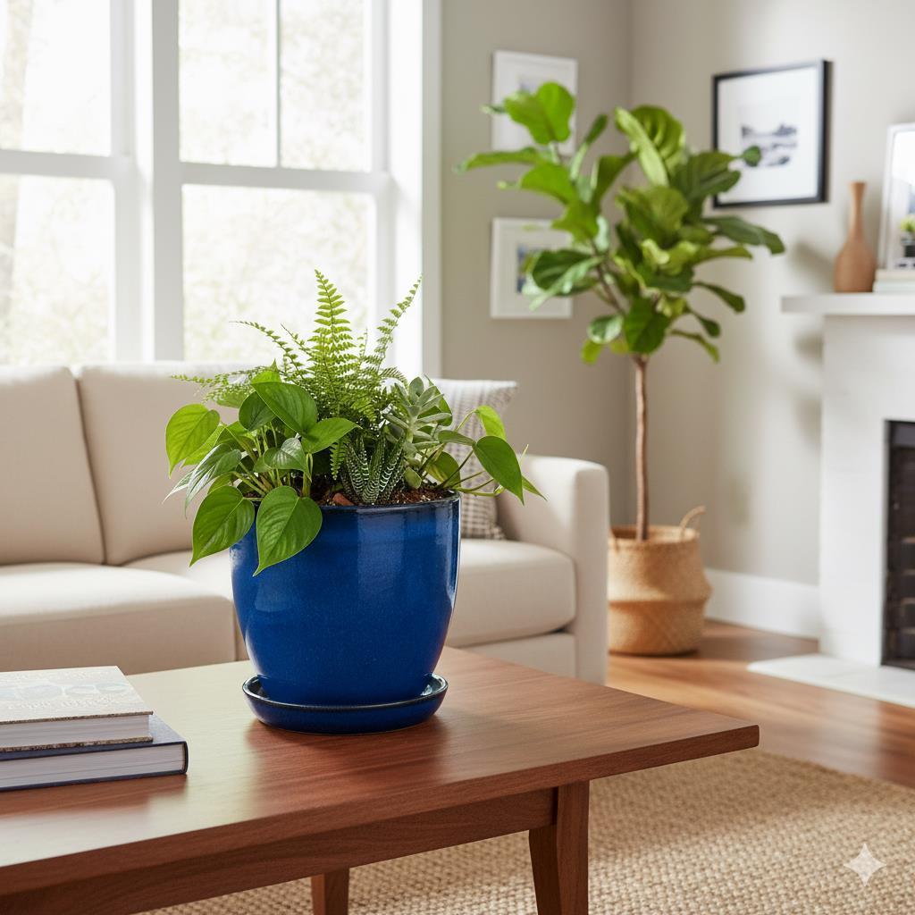 Keramik-Set "EggPot" Royal Blau – Topf inkl. Untersetzer