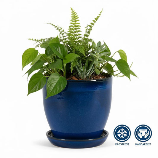 Blumentopf Pflanzgefäß Modell "EggPot" 31cm Keramik Royal Blau mit Teller
