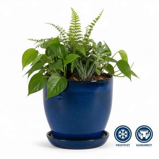 Blumentopf Pflanzgefäß Modell "EggPot" 31cm Keramik Royal Blau mit Teller