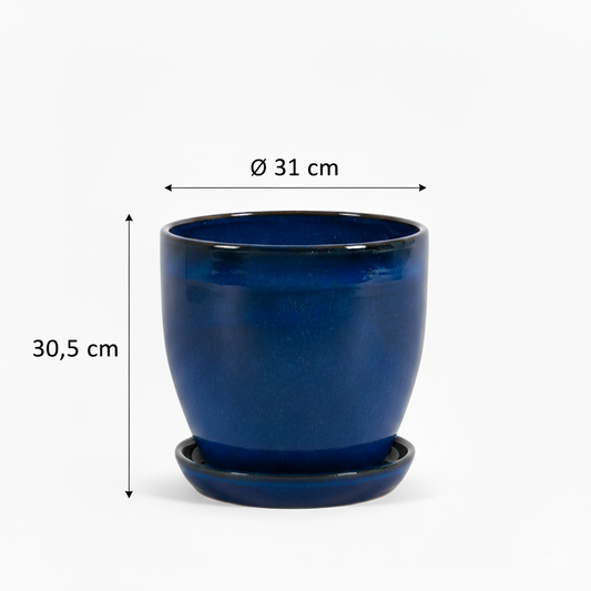 Blumentopf Pflanzgefäß Modell "EggPot" 31cm Keramik Royal Blau mit Teller