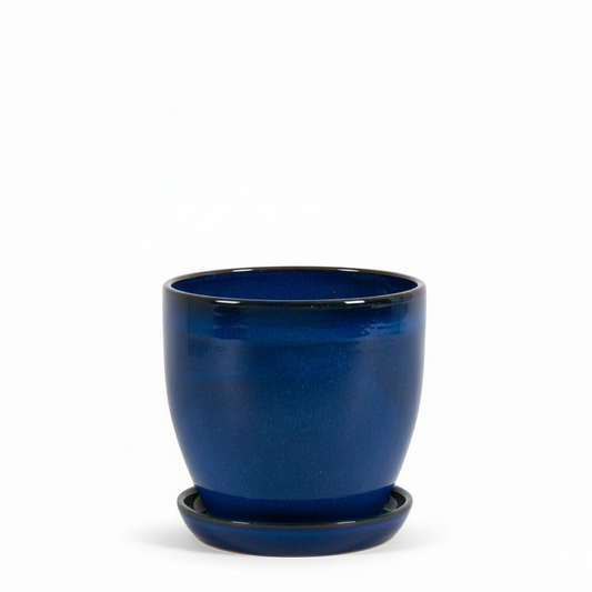 Blumentopf aus Keramik Modell "EggPot" 22cm in Royal Blau mit Teller