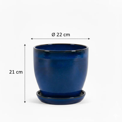 Blumentopf aus Keramik Modell "EggPot" 22cm in Royal Blau mit Teller