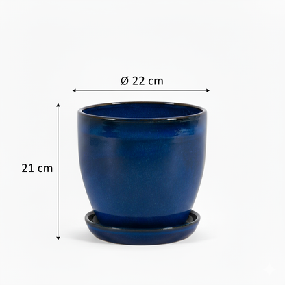 Blumentopf aus Keramik Modell "EggPot" 22cm in Royal Blau mit Teller