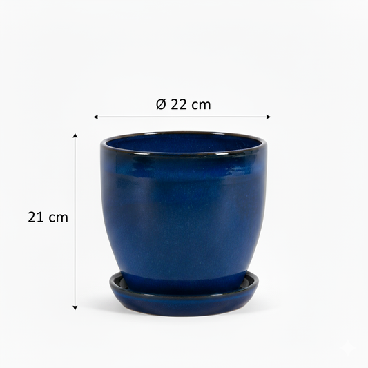 Blumentopf aus Keramik Modell "EggPot" 22cm in Royal Blau mit Teller