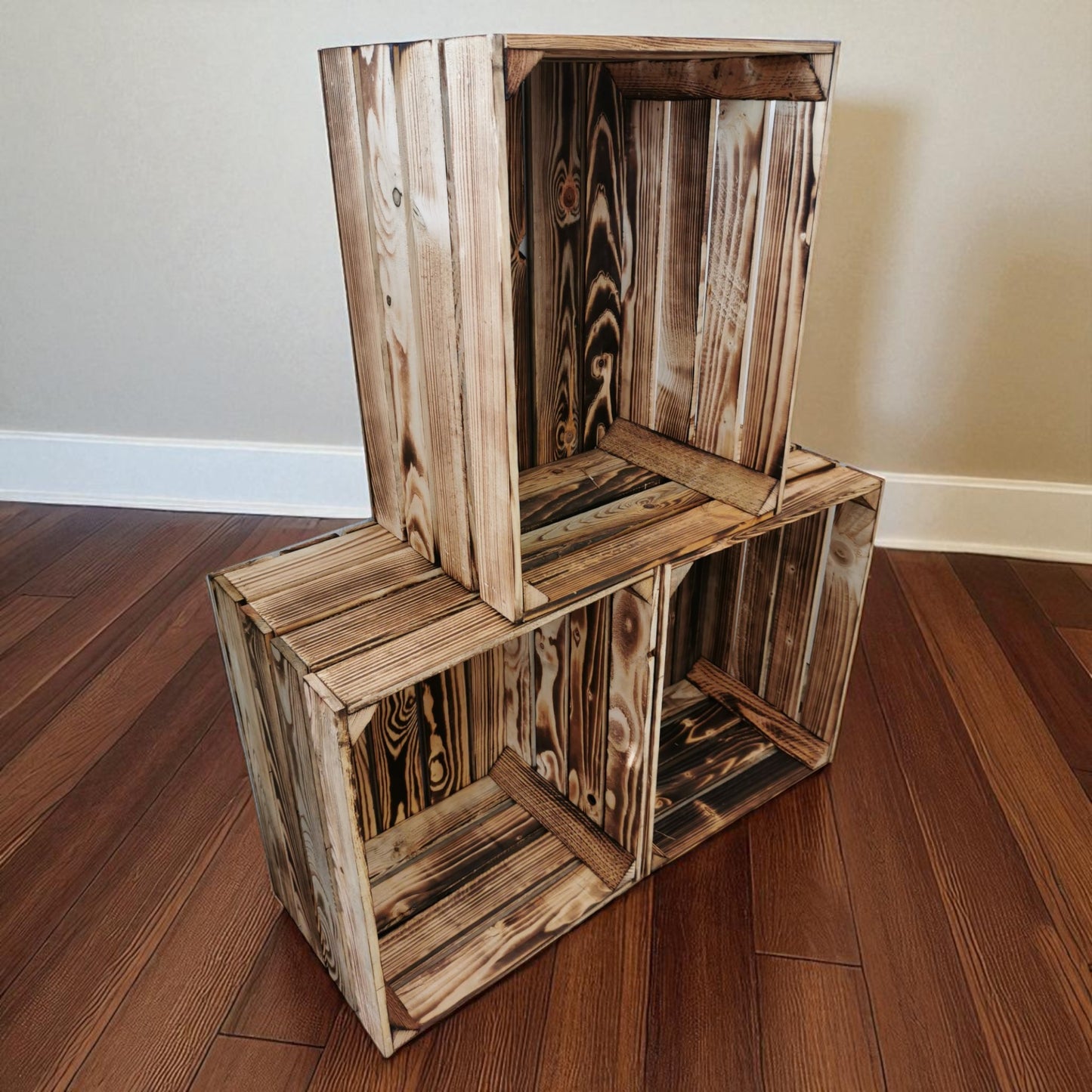 Lot de 3 caisses à vin en bois flammé 50x40x30cm