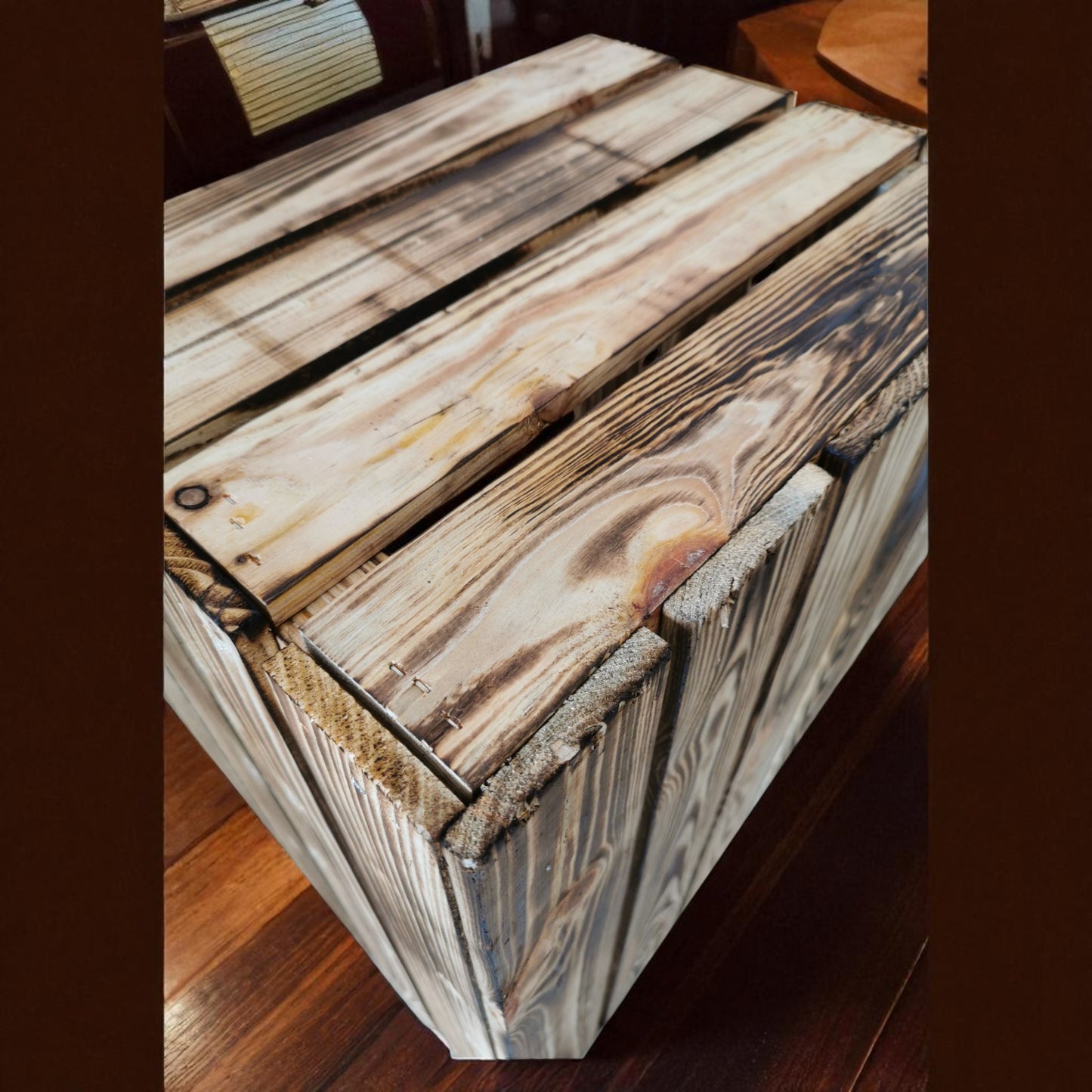 Lot de 3 caisses à vin en bois flammé 50x40x30cm