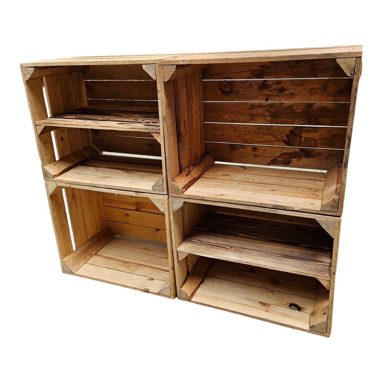 Holzkisten 4er Set 50 x 40 x 30cm mit Regal Lang Vintage Natur