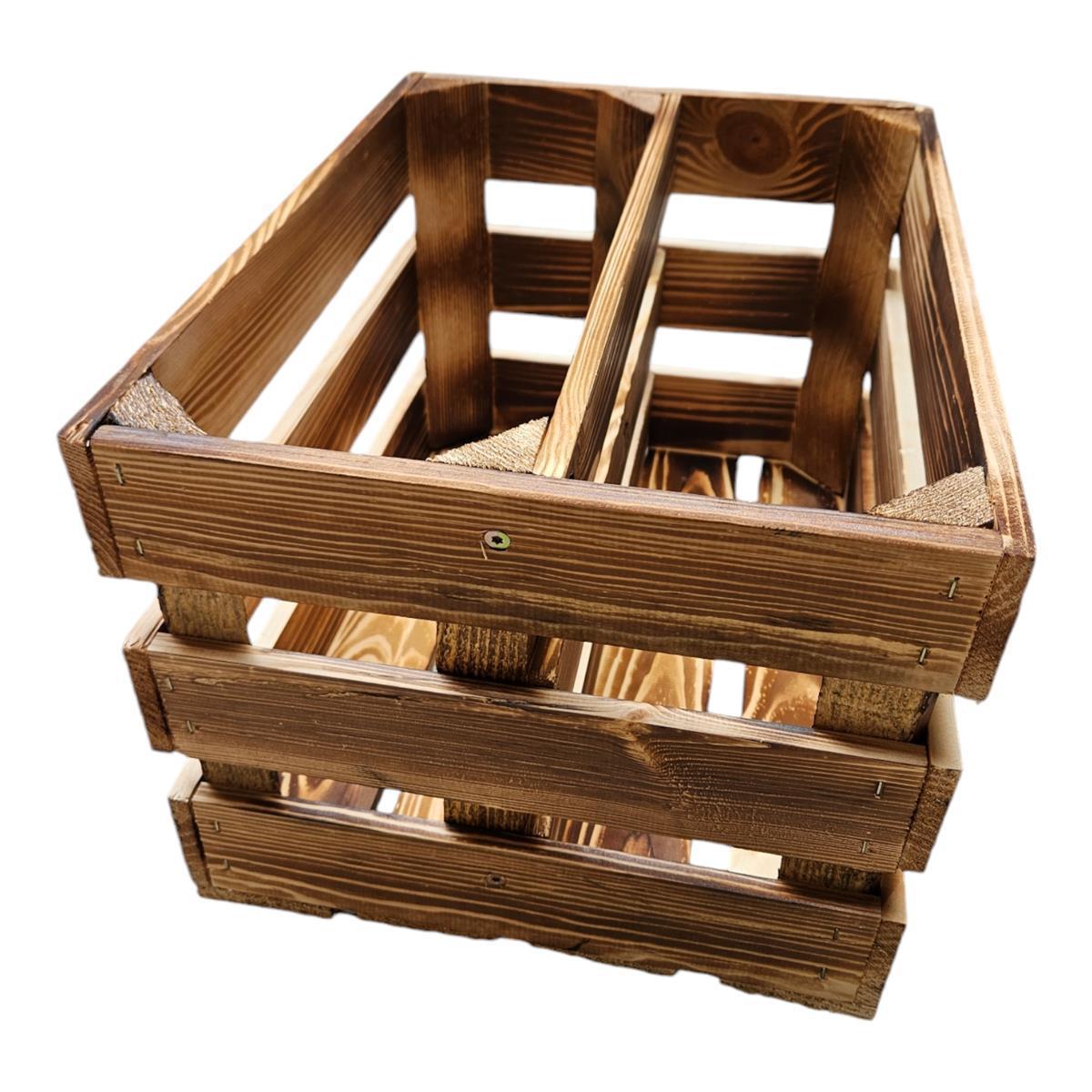 2 x Holzkisten 40cm Regalkisten geflammt mit Ablagefach – Teramico