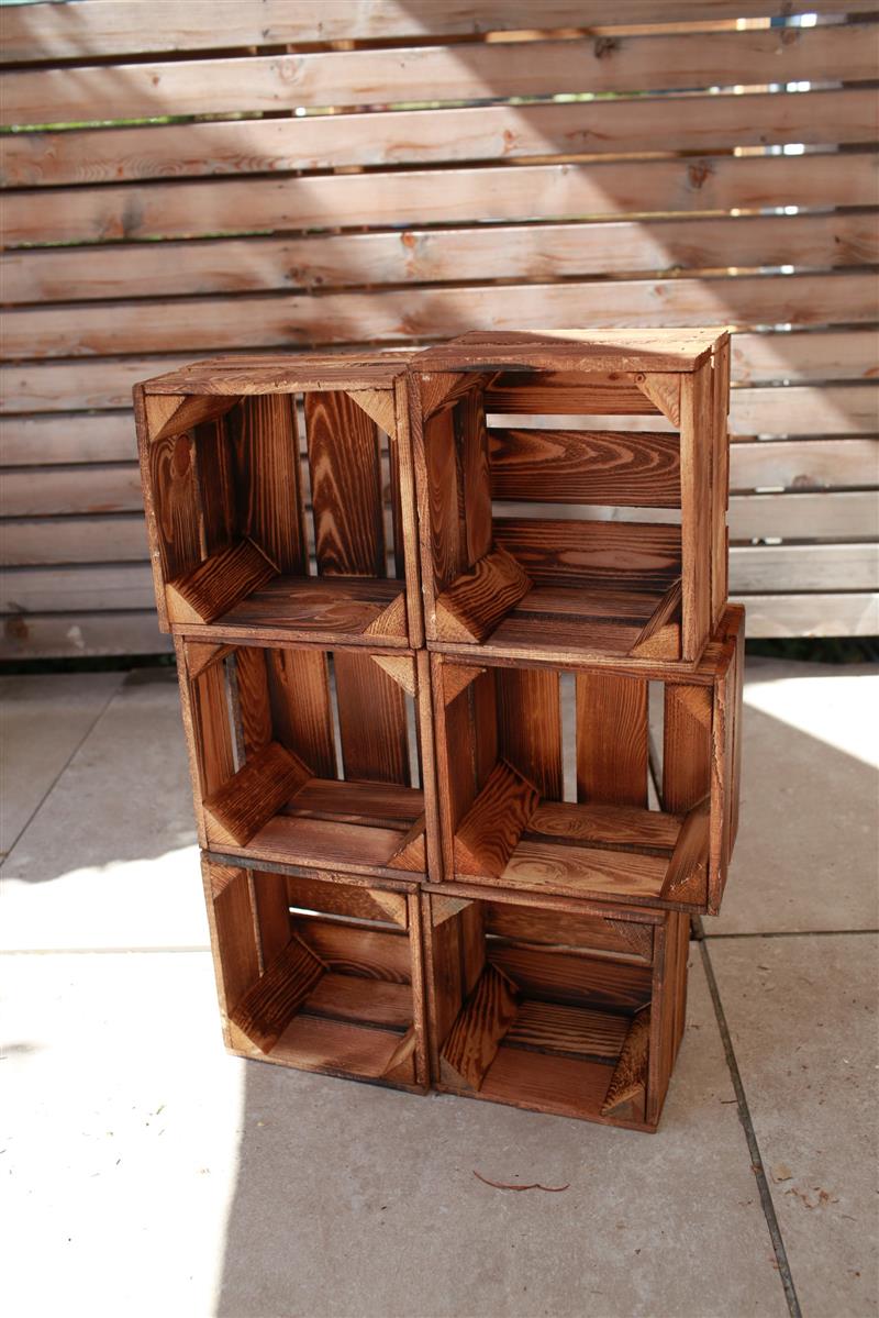 Obstkiste Holzkiste Weinkiste 22x20,5x15cm 3x Geflammt