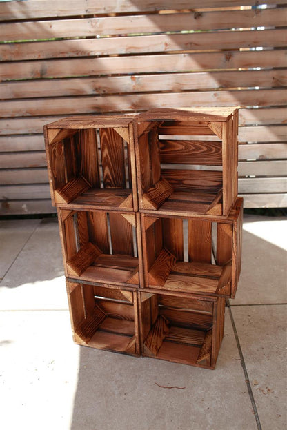 Obstkiste Holzkiste Weinkiste 22x20,5x15cm 3x Geflammt