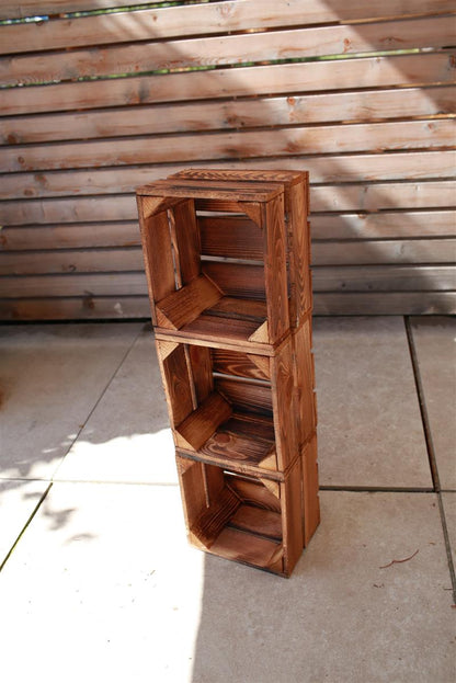 Obstkiste Holzkiste Weinkiste 22x20,5x15cm 3x Geflammt