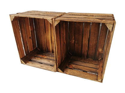Holzkisten 2er Set Vintage Geflammt 50 x 40 x 30cm