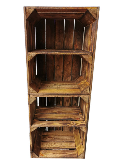 4er Set Boden Quer Obstkisten Weinkisten Vintage Geflammt 50 x 40 x 30 cm