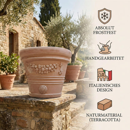 XXL Terrakotta Pflanzkübel "Festonato" – Ø 45 cm – Italienisches Design – Handarbeit – Frostfest