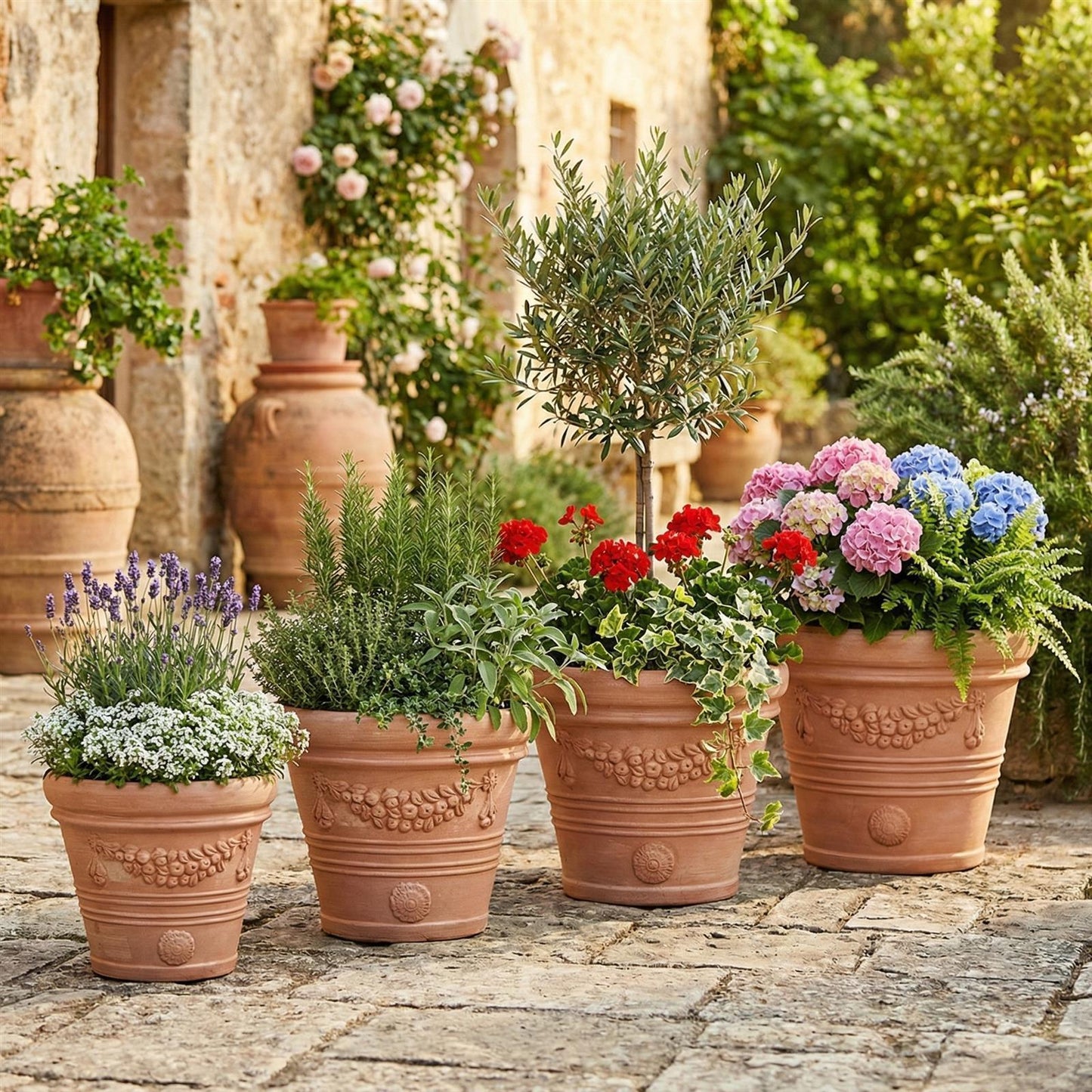 Terrakotta Pflanzkübel "Festonato" – Ø 36 cm – Italienisches Design – Handarbeit – Frostfest