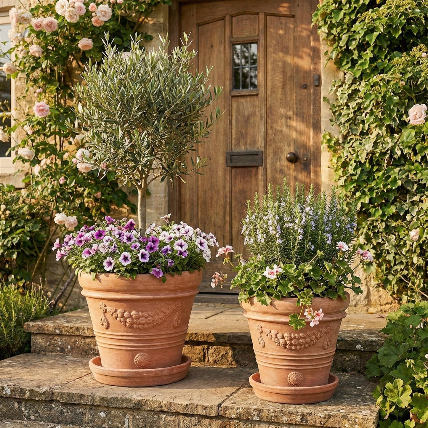 XXL Terrakotta Pflanzkübel "Festonato" – Ø 45 cm – Italienisches Design – Handarbeit – Frostfest