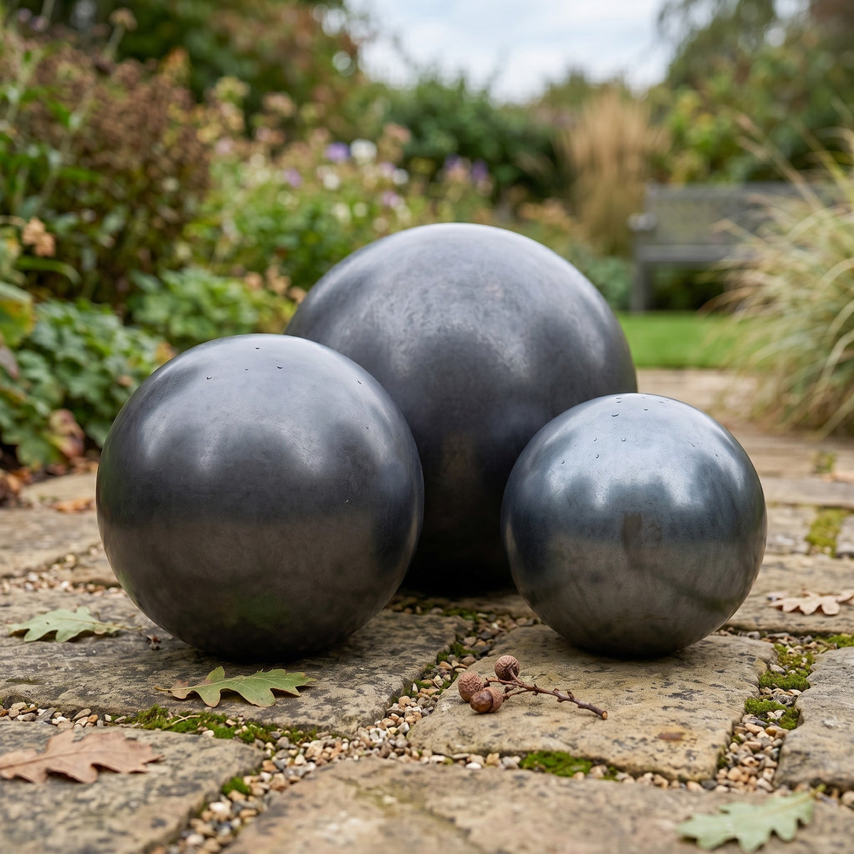 Gartenkugel Rosenkugel Keramik 12cm Anthrazit glasiert