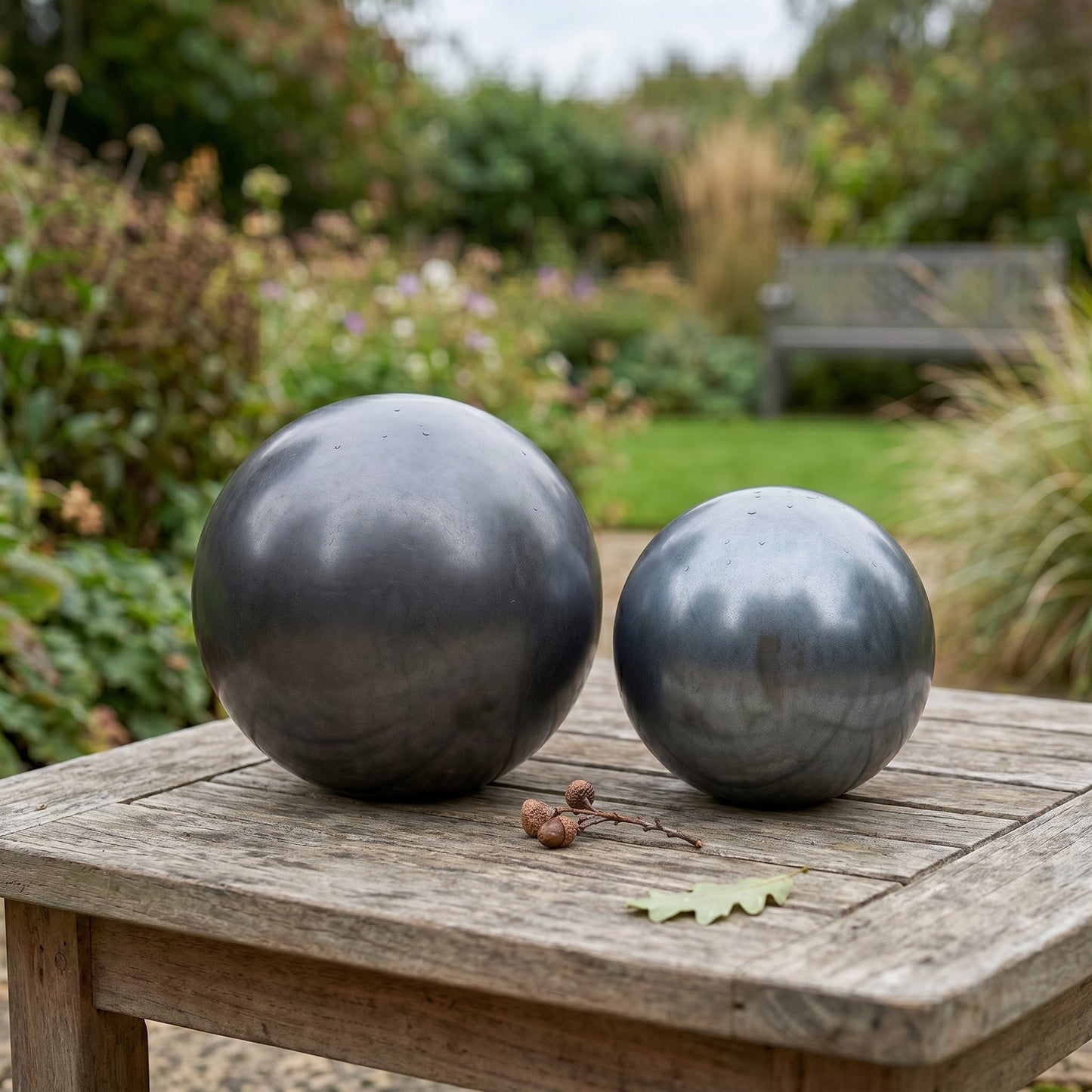 Gartenkugel Rosenkugel Keramik 12cm Anthrazit glasiert