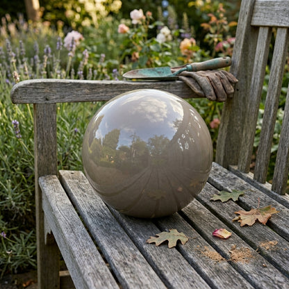 Gartenkugel Rosenkugel Keramik 28cm Grau-Weiß glasiert
