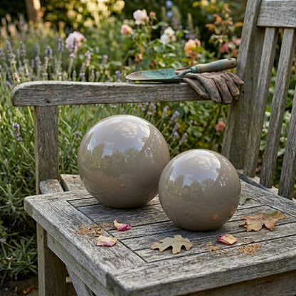 Gartenkugel Rosenkugel Keramik 28cm Grau-Weiß glasiert