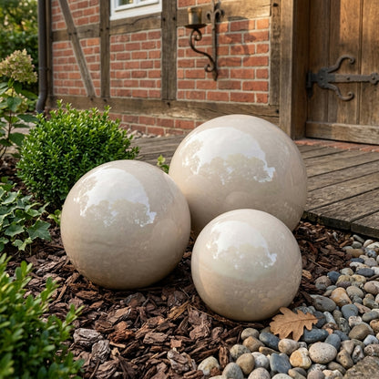 Gartenkugel Rosenkugel Keramik 28cm Grau-Weiß glasiert