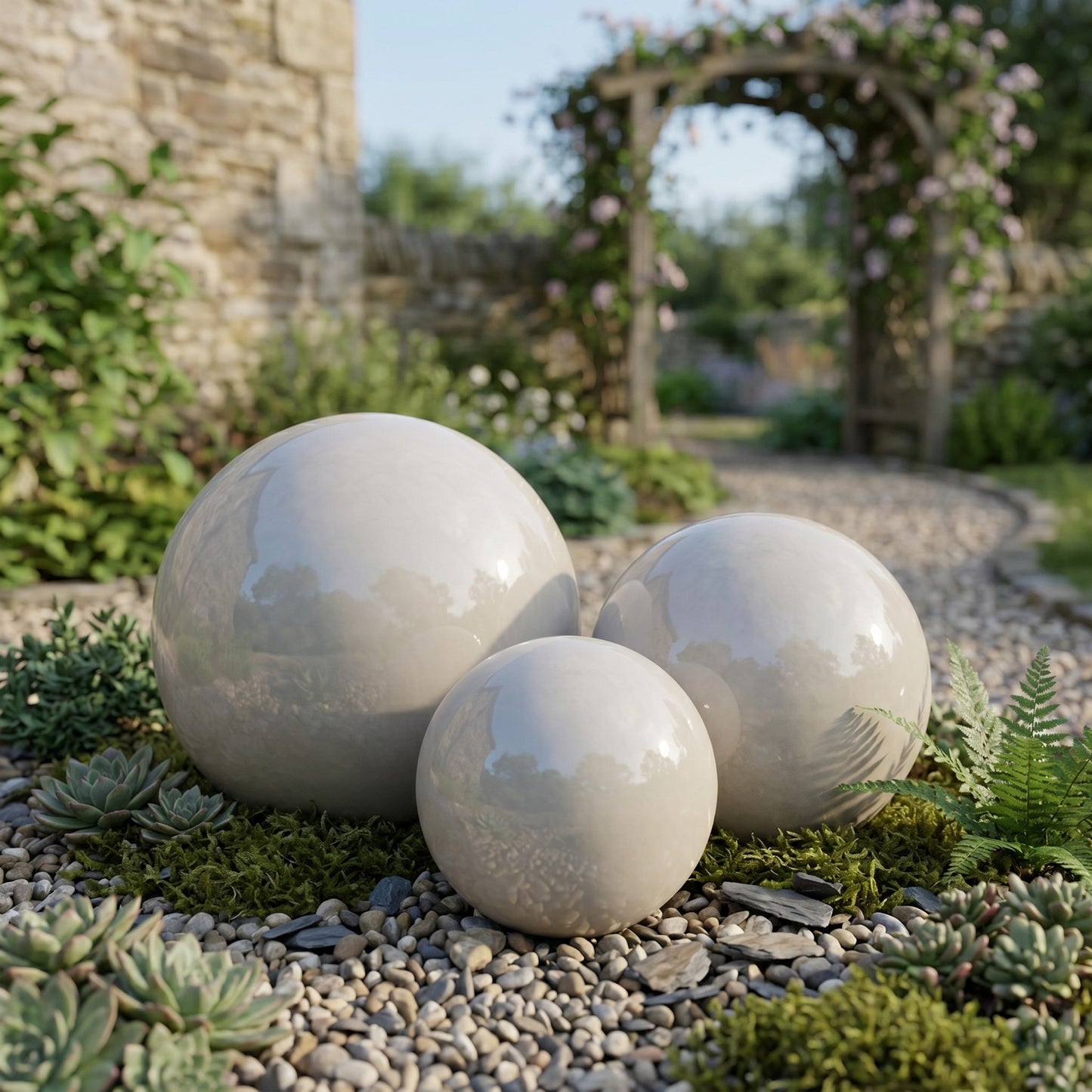 Gartenkugel Rosenkugel Keramik 28cm Grau-Weiß glasiert
