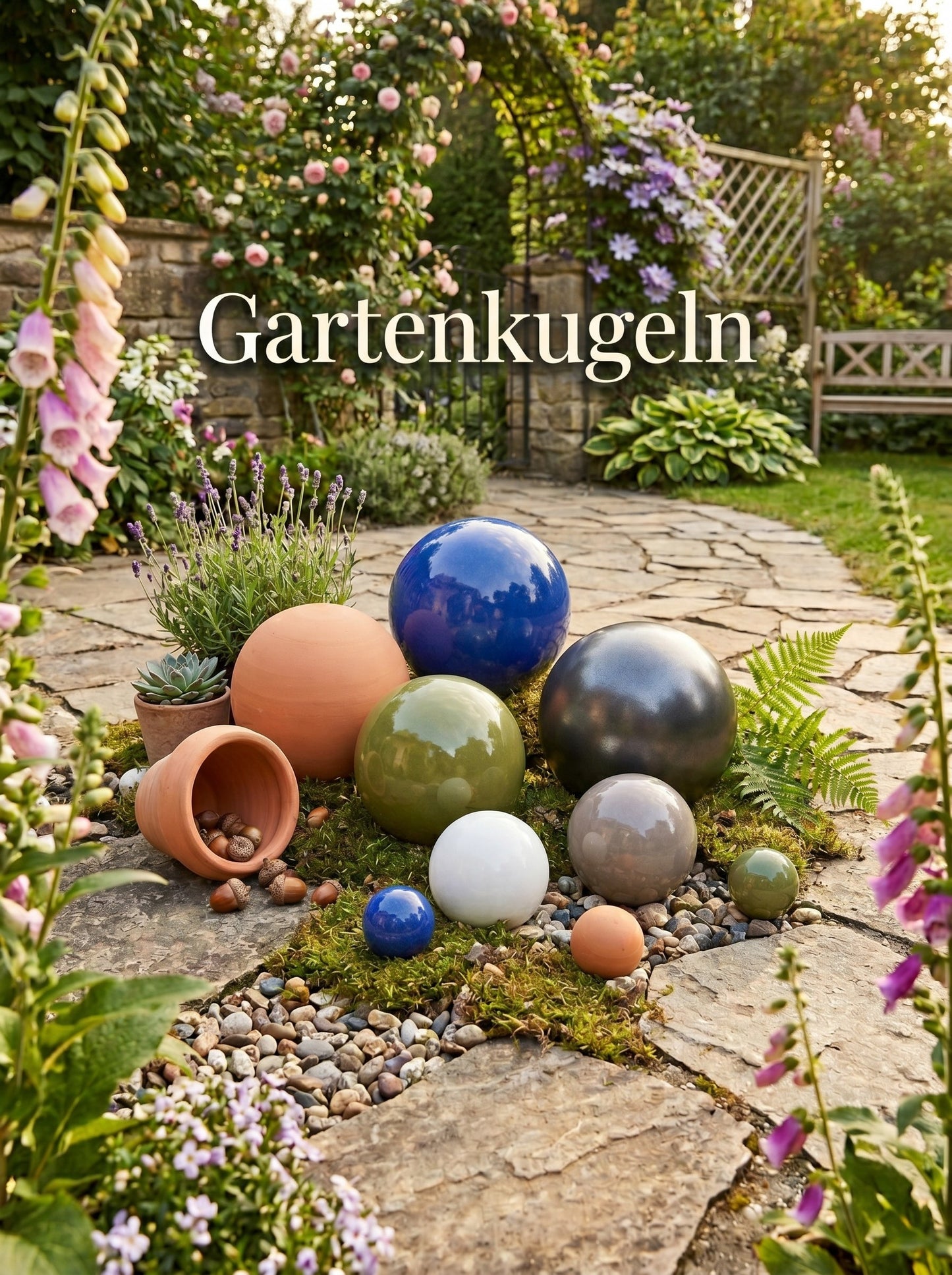 Gartenkugel Rosenkugel Keramik 12cm Anthrazit glasiert