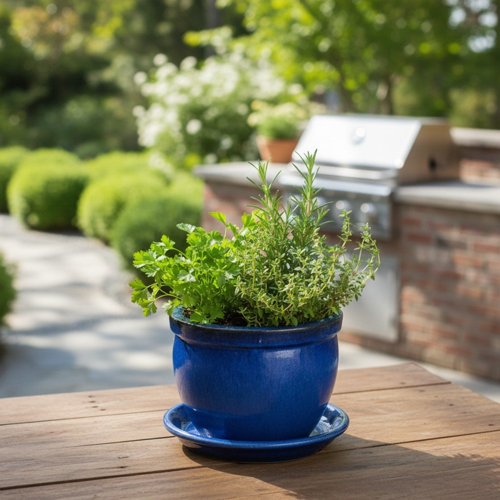 Keramik Pflanzgefäß-Serie "Bavaria Tall" Royal Blau – Wählbare Größen