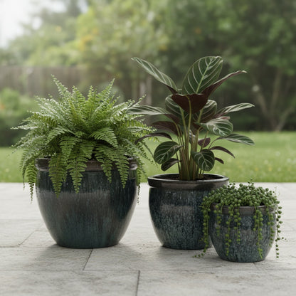 Keramik Pflanzgefäß-Serie "Bavaria Tall" Moosgrün – Wählbare Größen (21-37cm)