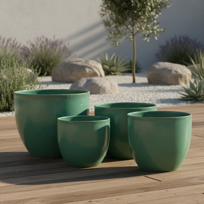 Keramik Pflanzgefäß "Egg Pot" Grün Ø 48cm – Glasiert & Frostfest