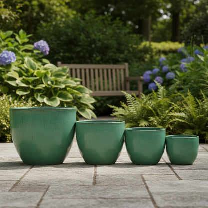 Keramik Pflanzgefäß "Egg Pot" Grün Ø 29cm – Glasiert & Frostfest