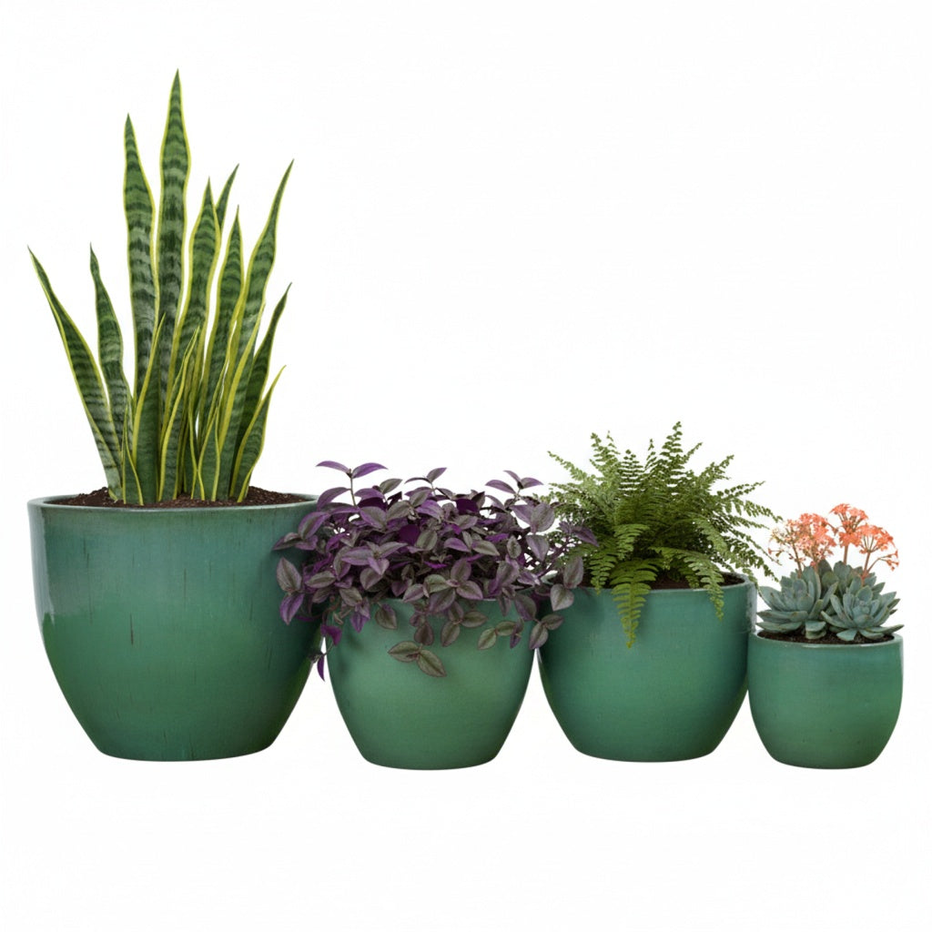 Keramik Pflanzgefäß "Egg Pot" Grün Ø 29cm – Glasiert & Frostfest