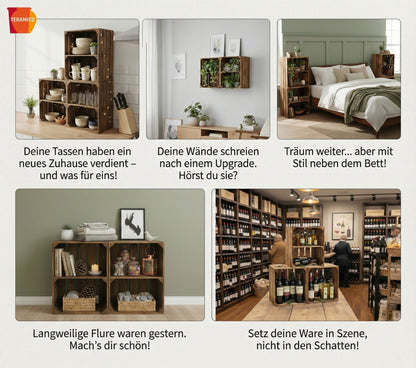 Holzkisten 50 x 40 x 30cm Geflammt Ablage Kurz 6 x