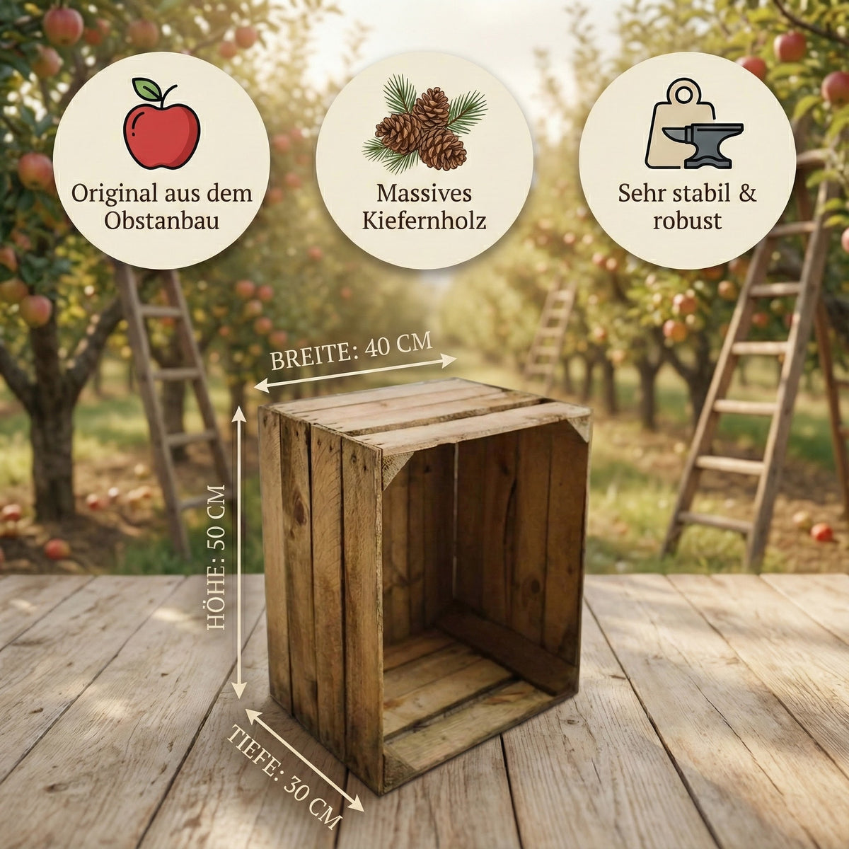 1x Obstkiste gebraucht | Vintage Natur | 50x40x30