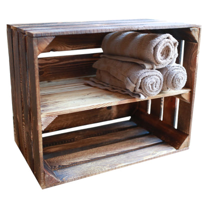 Holzkiste Regal mit Ablage Lang 50 x 40 x 30cm Geflammt