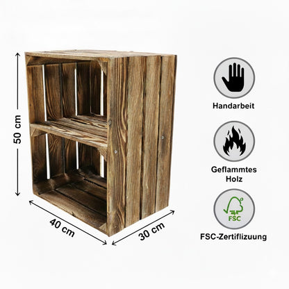 Holzkisten 50 x 40 x 30cm Geflammt Ablage Kurz 6 x