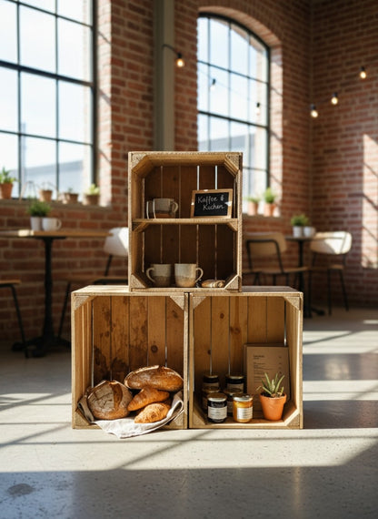 3er Set Obstkisten Vintage Natur: 2x Standard & 1x Querboden