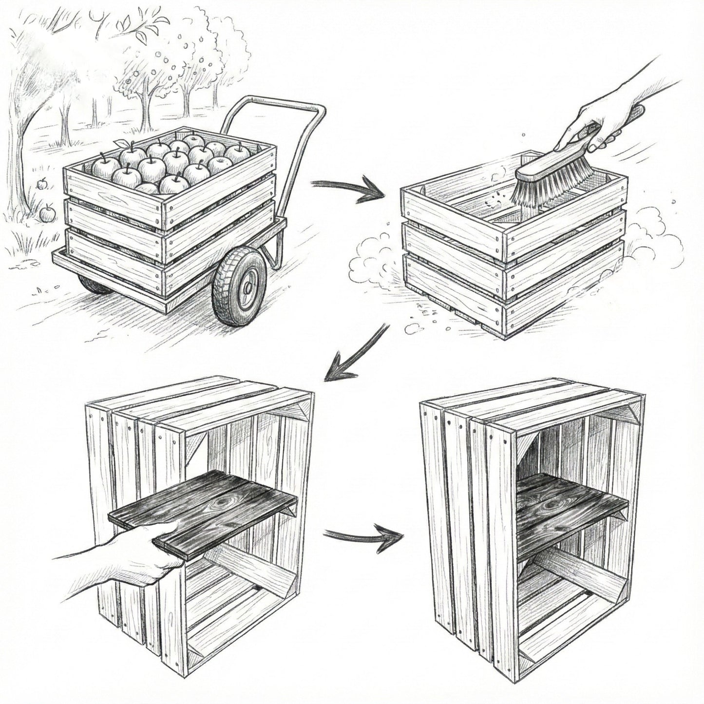 3er Set Obstkisten Vintage Natur: 2x Standard & 1x Querboden