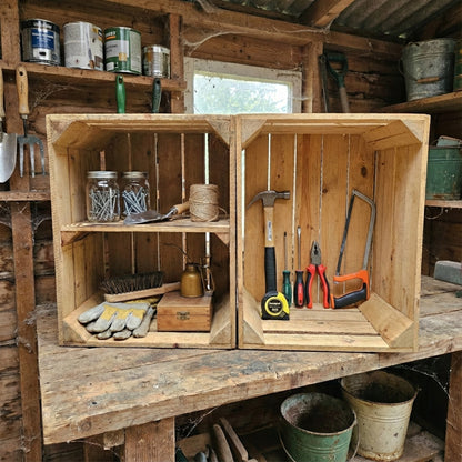 Individuelles DIY Regal gebaut aus dem 3er Set Teramico Vintage Obstkisten (Mix mit Querboden).