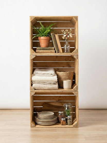 Holzkisten 6er Set Vintage Natur 50 x 40 x 30cm massiv und robust