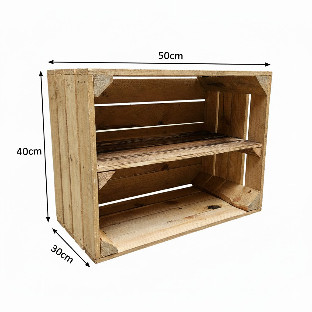 Obstkisten SET Vintage Natur mit Zwischenbrett Längs 50 x 40 x 30cm