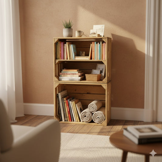 Obstkisten SET Vintage Natur mit Zwischenbrett Längs 50 x 40 x 30cm