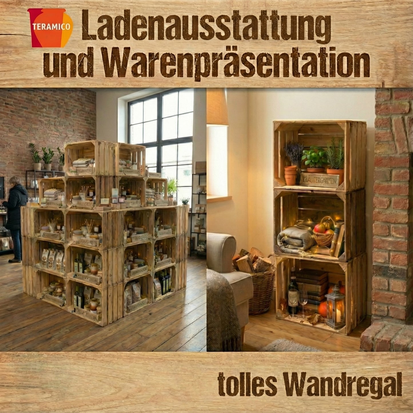 Holzkisten 12er Set 50 x 40 x 30cm Vintage Natur massiv und stabil