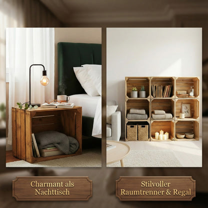 Holzkisten 12er Set 50 x 40 x 30cm Vintage Natur massiv und stabil