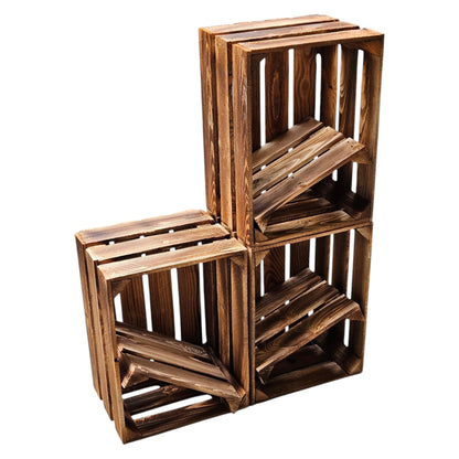 Obstkiste Holzkiste Weinkiste 40 x 30 x 25 cm  3er SET Geflammt Boden Lose