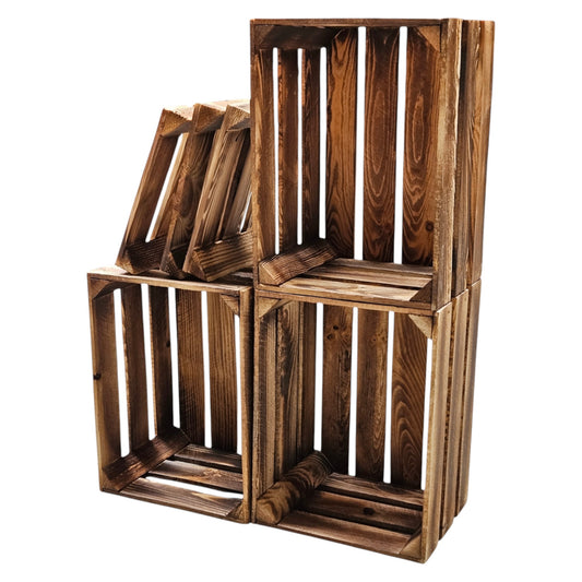 Caisse à fruits caisse en bois caisse à vin 40 x 30 x 25 cm SET de 3 fond flammé en vrac
