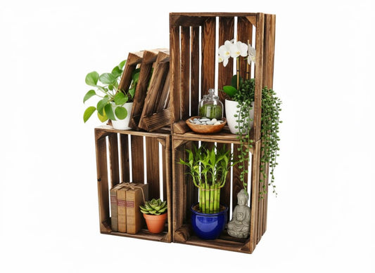 Caisse à fruits caisse en bois caisse à vin 40 x 30 x 25 cm SET de 3 fond flammé en vrac