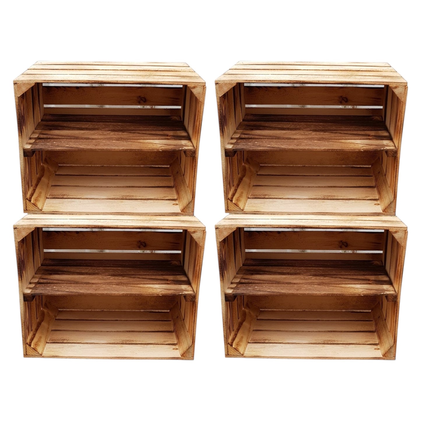 Holzkisten Regal 4er Set 50 x 40 x 30cm Geflammt Ablage Lang