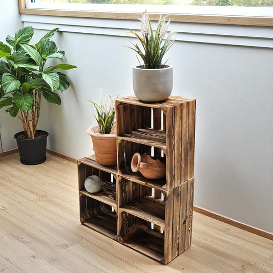 Coffrets en bois lot de 3 50 x 40 x 30cm étagère courte flammée